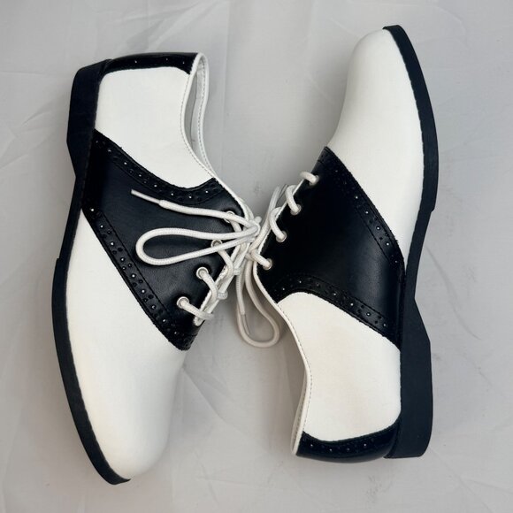 FunTasma Saddle Shoes Womens 10 Black & White Synthetic Lace Up Retro Style - Picture 8 of 11